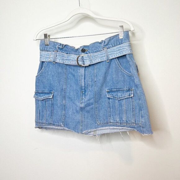 Frame Paperbag Skirt in Dan Regular Fit Pockets Belted Denin Size 27 - Picture 4 of 8